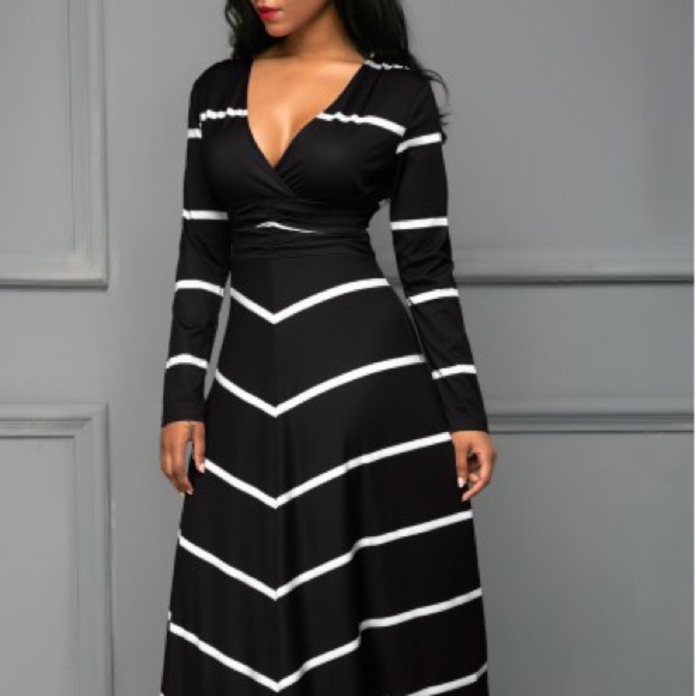 Black and white long, striped dress
